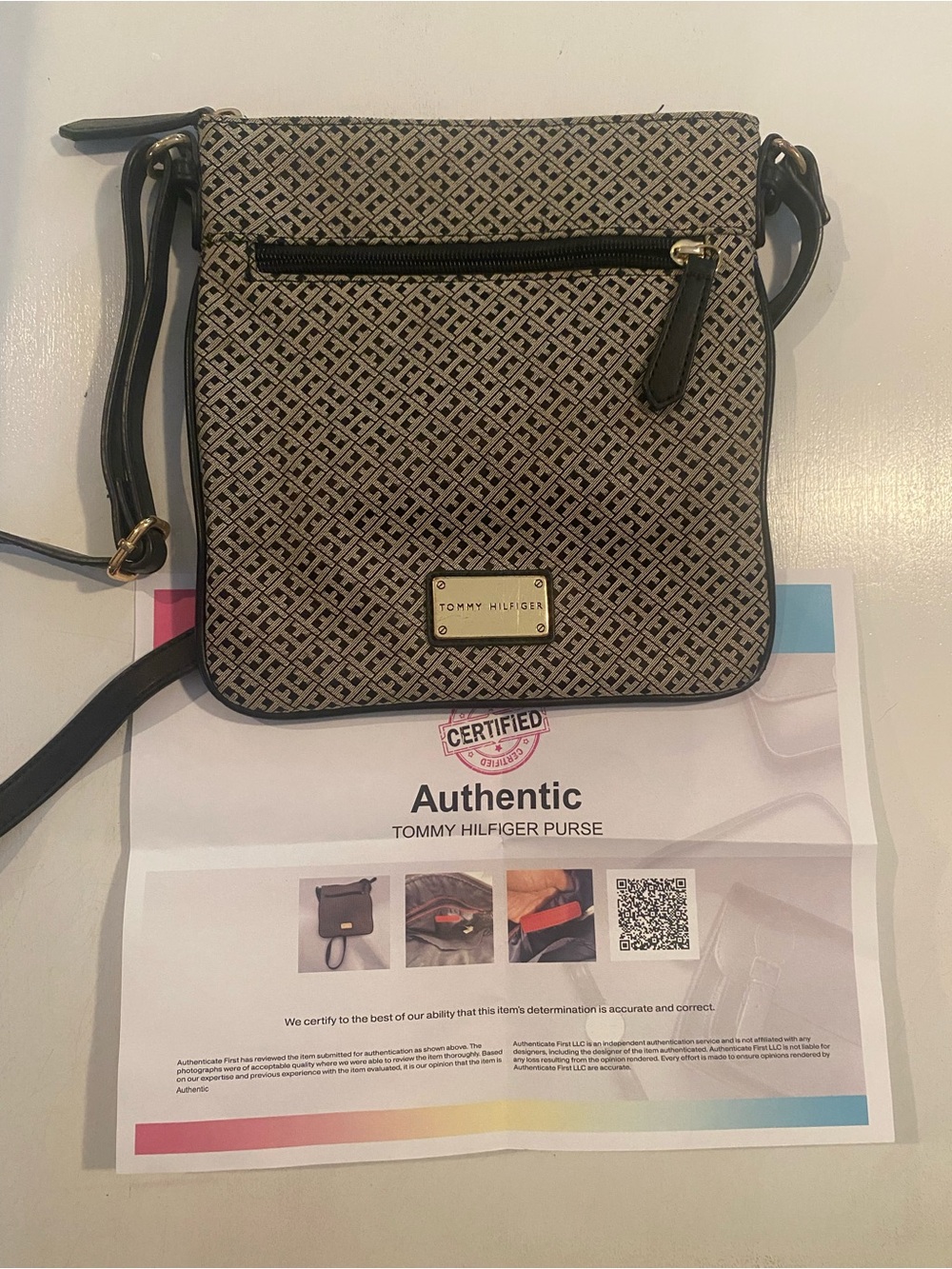 Tommy Hilfiger Beige & Black Signature Crossbody Bag